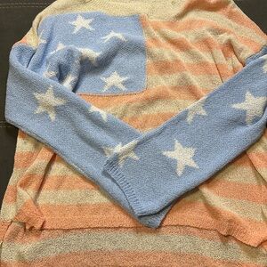 POL Star Patterned Blue and Orange Sweater